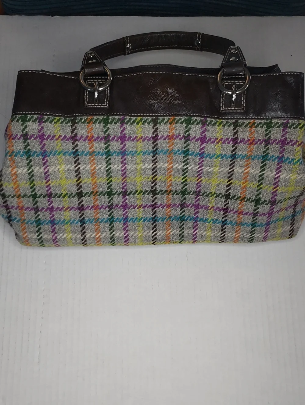 Coach Plaid Wool and Leather Satchel in Coach Penelope Tattersail.